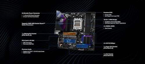 Image of ASRock AMD B850M Phantom Gaming Riptide WiFi 7 Socket AM5 Ryzen 9000, 8000 and 7000 Series DDR5 B850 up to 8000+ (OC) MHz 256GB Micro ATX Motherboard M.2 SATA3 6.0 Gb /s PCIe 5.0 BIOS Flashback