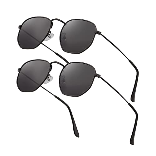 Image of Hipster Hexagonal Polarized Sunglasses Men Women Geometric Square Small Vintage Metal Frame Retro Shade Glasses