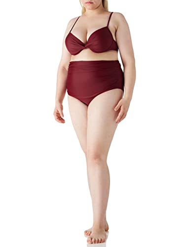 Relleciga Women's Wine Red Ruched Tummy Control Bottom Bathing Suit Super High Waisted Bottom Size Medium #TOP5
