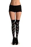90% Cotton/ 10% Spandex LissKiss Black With White, Blue & Pink Flamingos - Schwarz Overknee Str?mpfe , Einheitsgroesse (37-42)