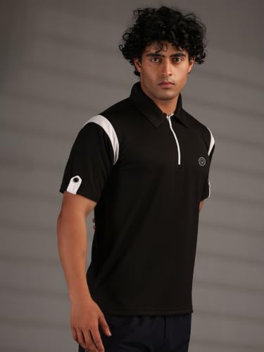 Image of CHKOKKO Gym Tshirt for Men Workout Activewear Man T-Shirts Polo Neck Zipper Regular Fit Half Sleeves for Sports Running Yoga Training Activities