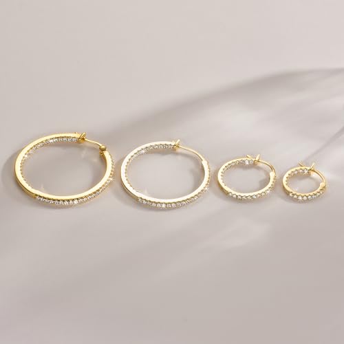 Gold Earrings 14K Gold Hoop Earrings for Women with Dual-sided Cubic Zirconia Hoop Earring for Women Sensitive Ears Hypoallergenic Womens Hoops Earring 15/20/30/35mm3