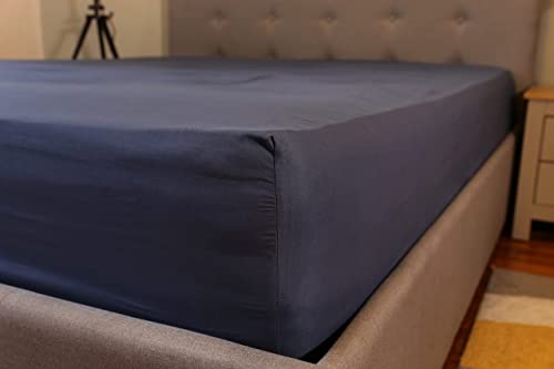 Soroor Bedding & Linen, Microfiber Single Fitted Sheet, Navy Deep Pocket 12 inch Bed Sheet - Image 3