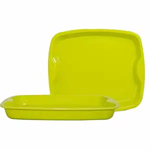 Good Day Small Serving Trays, Colorful Stackable Trays for Serving Tea Snacks Set of 2, Rectangular Green Color