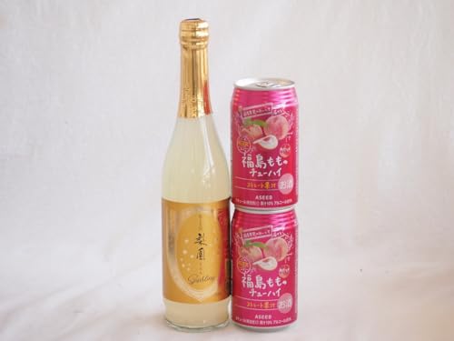 果物リキュール桃×梨特集3本セット(老松酒造 梨園スパークリング6度(大分県) アシードブリュー 福島もものチューハイ5度(栃木県)) 500ml×1本 350ml×2本