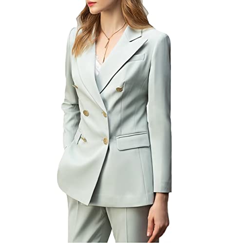 2 Piece Women's Peaked Lapel Classic Fit Outfit Double Breasted Formal Business Blazer Pant Suits3