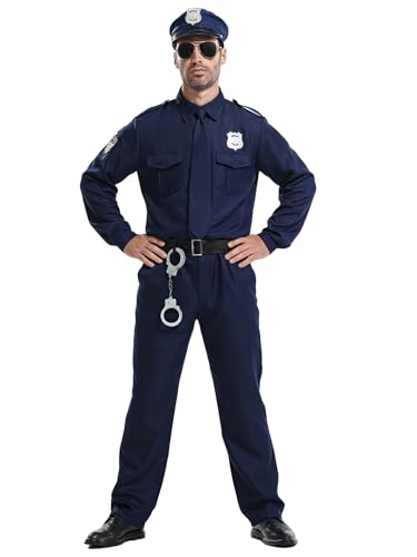 ZestCycle Men's Adult Police Officer Halloween Costume - Full Cop Uniform Set with Belt, Tie, Hat,...