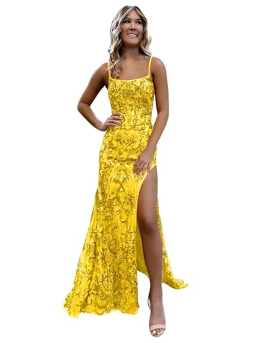 VCCICANY Sparkly Sequin Mermaid Prom Dresses for Women 2025 Backless Long Formal Evening Party Dress with Slit