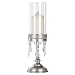 Amalfi Décor Sophia Antique Silver Metal Candle Holder with Glass Hurricane Vase, Crystal Draped Pillar Stand Home Accent Display