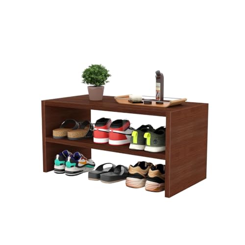 Image of Enigmatic Woodworks Wooden Shoe Rack for Home, Chappal Slippers Organizer Stand I 2-Tier I Finish-Suede DIY (Walnut)