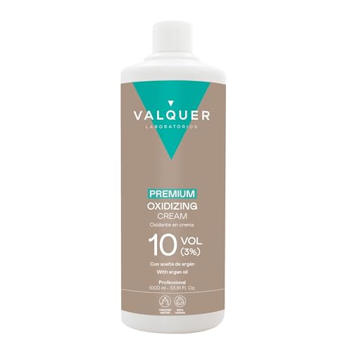 VALQUER Crema Ossidante Premium 10 Volumi 3% | Perossido di Idrogeno Conduttore per Colorazione e Decolorazione Capelli | Crema Ossigenata con Olio di Argan | Uso Professionale Parrucchiere | 1L
