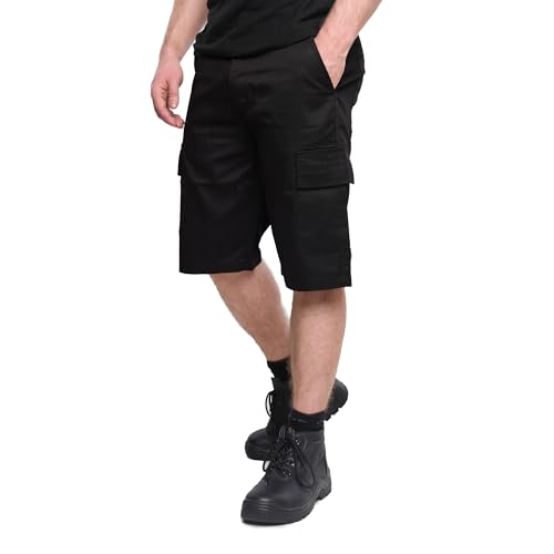Ranger Workwear Cargo Work Shorts, Tactical Combat Style Mens Work Shorts for Tradesmen. Built for Builders & Plumbers, Versatile Black & Navy Shorts. (Black, 34)