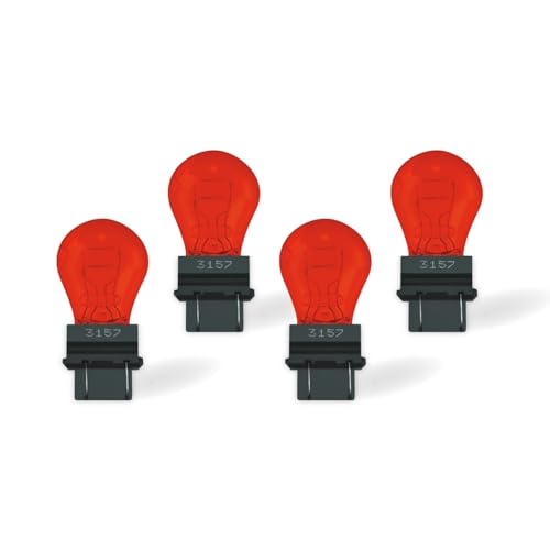 KRAVTEKNO 3157 Red Bulbs 4 Pack Automotive Replacement for Brake Stop Tail Rear Turn Signal Lights 12V 27/7W Dual Filament Standard Wedge Base Miniature Lamps