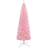 HOMCOM 8ft Douglas Fir Pencil Christmas Tree Metal Stand Home Party Pink