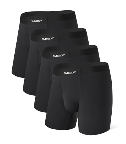 DAVID ARCHY Mens Underwear Boxer Briefs Bamboo Rayon Soft Breathable Moisture-Wicking Seamless Underwear for Men 4 Pack