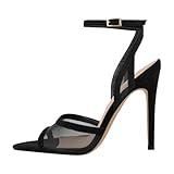 onlymakerheels Women's Heeled Sandals Mesh Stiletto Pointed Toe Open Toe Ankle Buckle Strap Slingback High Heel Sandals Summer Dress Shoes Black Size9
