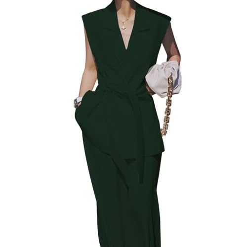 Summer Womens Business Suit 2 Piece Sleeveless Suit Set for Women (Sleeveless Jacket+Pants+Belt)4