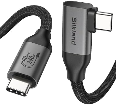 Silkland Right Angle USB 4 Cable for Thunderbolt 4 [3.3FT/1M], 40Gbps Data Sync, 8K/5K@60Hz, 240W Fast Charging, 90 Degree USB C Thunderbolt Cable, Compatible for MacBook, iPhone 17, iPad, SSD, Dock