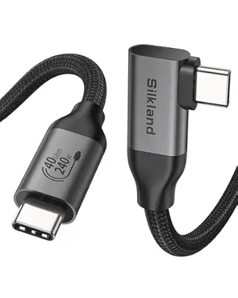 Silkland Right Angle USB 4 Cable for Thunderbolt 4 [3.3FT/1M], 40Gbps Data Sync, 8K/5K@60Hz, 240W Fast Charging, 90 Degree USB C Thunderbolt Cable, Compatible for MacBook, iPhone 17, iPad, SSD, Dock