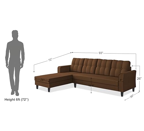 Image of Adorn India Maddox Tufted L Shape 6 Seater Sofa Set LHS (Brown) (3 Year Warranty)