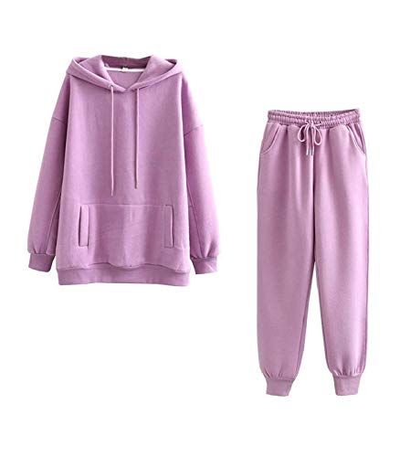 Minetom Survetêment Femmes Hiver Chaud Doublé Sweat à Capuche Jogging Pantalons 2 Pièce Suit Sportswear Ensemble Pyjama D'Intérieur Joggers Tenue Violet 40 Cover
