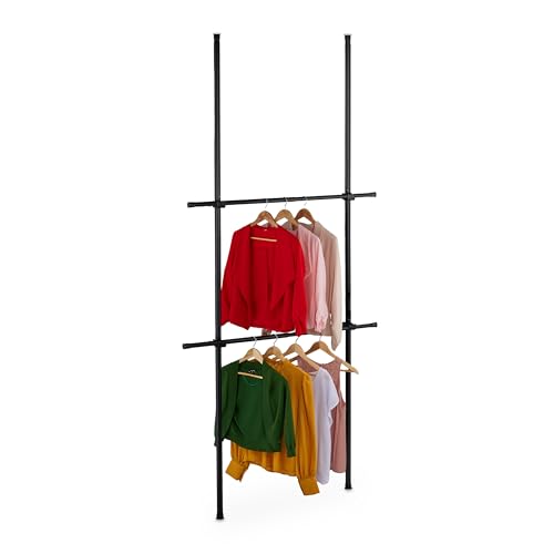 Relaxdays Appendiabiti Telescopico, Sistema Componibile per Cabina Armadio, 2 Aste H: 165-300 cm, L: 75-120 cm, Nero