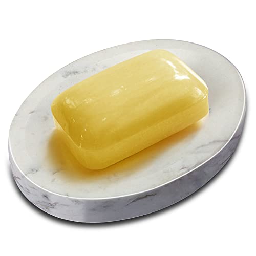Worhe Seifenschale aus natürlichem Marmor, weißer ovaler Stein, Seifenschwammhalter für Badezimmer, Badewanne, Dusche, Küche, Handarbeit, Seifenschale (DL006) Cover