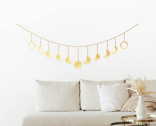 Luxspire Decoración Colgante en Pared, Fases de Luna Arte Hecho a Mano Detallando Original, Decorativos en Habitación de Boda, Hogar, Oficina, Cuarto de Guardería y Dormitorio - Oro