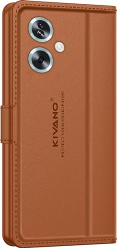 Image of KIVANO LUXE Compatible for Oppo A79 5G Luxury Handmade Leather Magnetic Flip Folio Case | Card Holder & Kickstand | Slim Protective Cover | Unisex - Brown