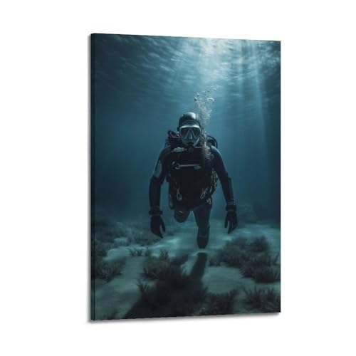 Poster plongeur suspendu toile avec cadre WIZIGM pour un salon moderne et design