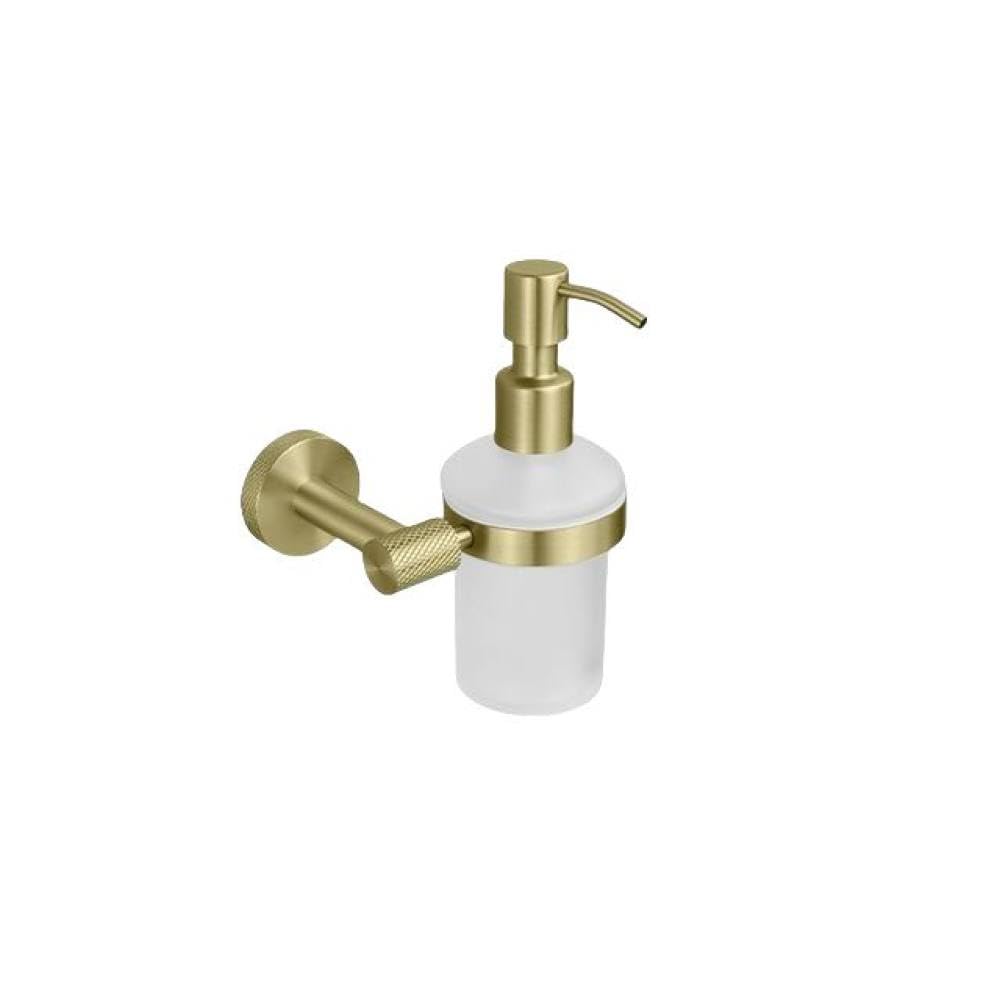 Toallero pared oro cepillado y dispensador jabón para un baño ordenado y moderno