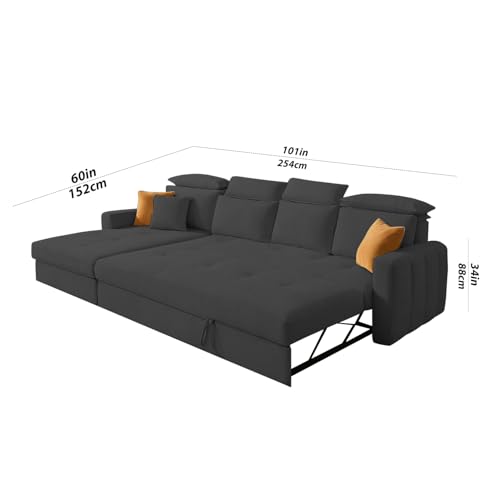 Image of Casaliving Gagnon LHS 6 Seater L Shape Corner Sofa Cum Bed for Living Room (Black Fabric) Premium Fabric Sofa