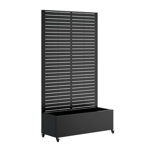 espidoo Metal Planter Box with Trellis: 12\" Deep Raised Garden Bed with Wheels & Privacy Screen - Galvanized Steel Planter for Climbing Plants Vegetables & Outdoor Decor