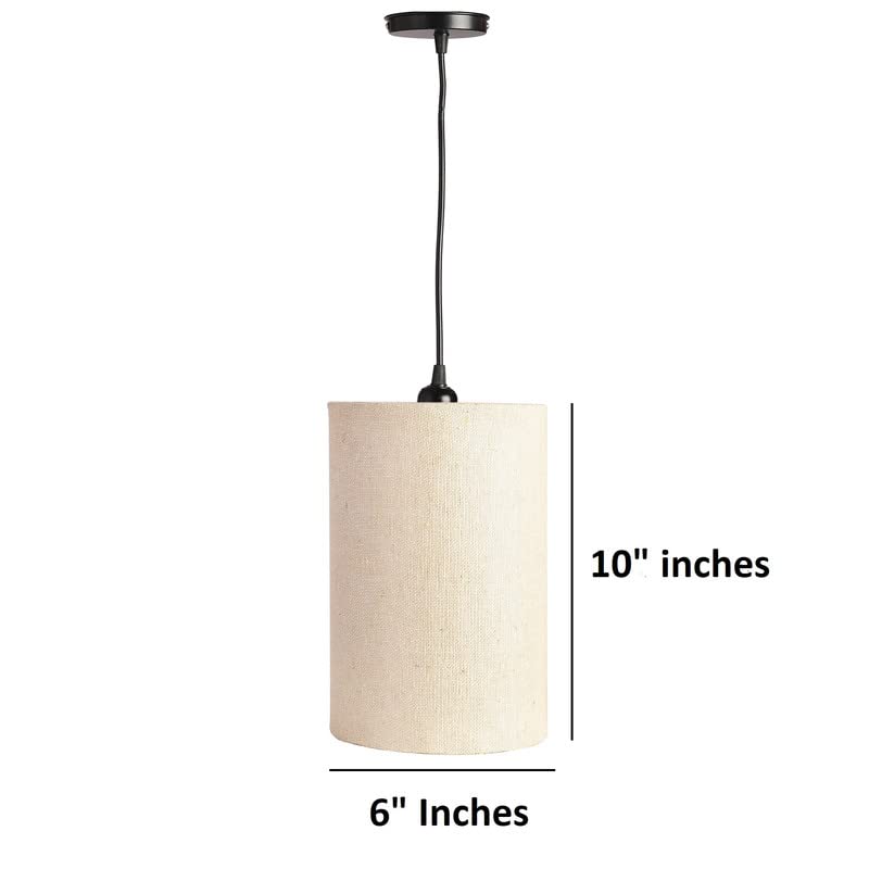 Image of Premium Jute Color, Classic Pendant Cylinder Lamp Shade, Decorative Light Lamp, Hanging Spotlight with Fixture, 40Watts, Black Canopy -: Pack of 1 (6 * 10 Inches)