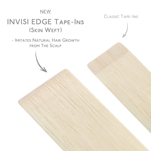 Image of WENNALIFE Invisi Edge Tape in Hair Extensions Human Hair,#60A,16 Inch | 16 Inch 100g 40pcs (Invisi Edge & Classic) Platinum Blonde Invisi Remy Hair Natural Seamless Injected Tape Ins