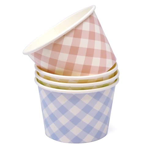 60 Count Pastel Gingham Ice Cream Treat Snack Cups 10 Oz. Disposable Paper Cup Dessert Ices Bowl Pink Blue Yellow Green Checkered Plaid For Frozen Treats Cupcake Bbq Picnic Party Favor Supplies #TOP2