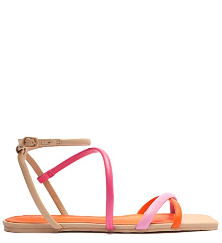 Arezzo Women's Cris Strappy Flat Sandal, Multicolor, Size 9 #TOP3