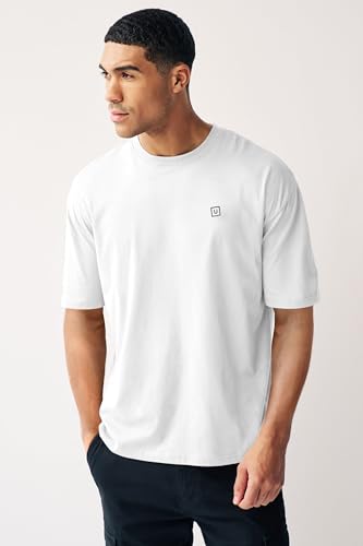 Image of Urbano Fashion Men's Solid Round Neck Oversized Half Sleeve Cotton T-Shirt