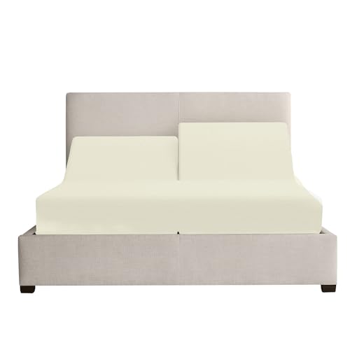 Image of Cottingon 4 PC Split /Flex Top King Sheets Sets for Adjustable Beds, Luxury Microfiber Half Split King Sheets for Sleep Number Beds fits 15 to 18 Inch Deep Mattress, Ivory