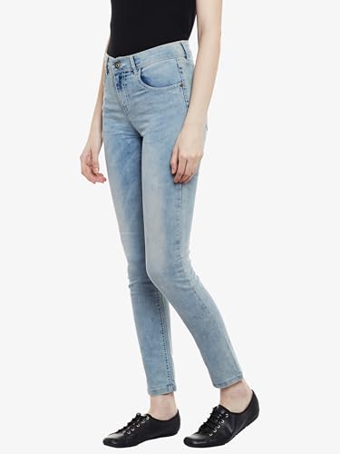 Image of Miss Chase Women's Skinny High Rise Cropped Fringed Hemline Detailing Stretchable Denim Jeans