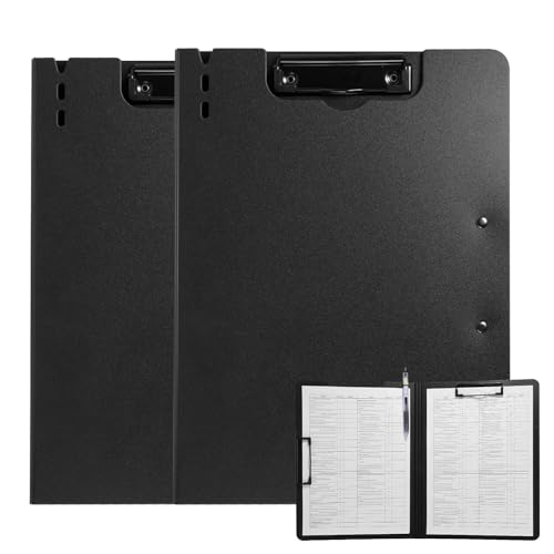 Image of FRETONBA File Pad A4 Size Writing Pad Waterproof Clipboards File Folder Flip Profile Clips Boards Form Organizer for Hospital, Business, Office, School, Clinic (A) | Low Profile Horizontal & Vertical Double Metal Clips, 360 Degree Foldable, A4 Size with Pen Holder for Office & School