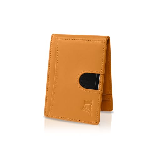 Image of Kings Loot Money Clip Slim Minimalist Wallet for Men - RFID Blocking Leather Design with Money Clip - Front Pocket Bifold Holds 12 Cards - Stylish & Compact Wallets (Cognac)