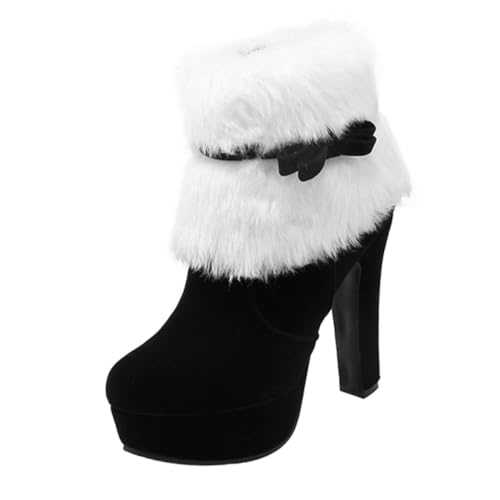 WOFASHPURET Botines de Mujer Invierno Navidad con Tacón Plataforma Gruesa Forro de Felpa Antideslizante y Cierre Lateral Botines Cortos Negro Talla
