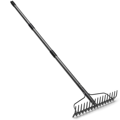Harrms Gartenrechen mit 17 Zinken, Großflächen Laubrechen mit breitem Kopf, Gartenharke Metall Schwerlast mit Stiel für Erde, Laub & Kies, 195cm, Grau Harrms Gartenrechen mit 17 Zinken, Großflächen Laubrechen mit breitem Kopf, Gartenharke Metall Schwerlast mit Stiel für Erde, Laub & Kies, 195cm, Grau