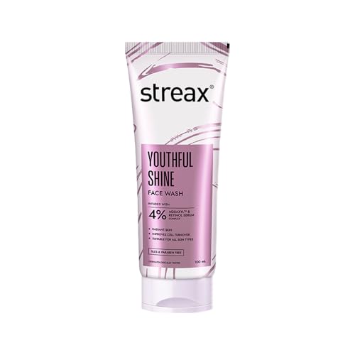 Image of Streax Youthful Shine Anti Ageing Face Wash Cleanser, 100 ml | 4% Aquaxyl & Retinol Serum Complex | Gentle Cleanser For Fine Lines & Wrinkles | Anti-Ageing | For Man & Woman | Daily Use Face Wash | Sulphate & Paraben Free | Dry, Normal & Sensitive Skin