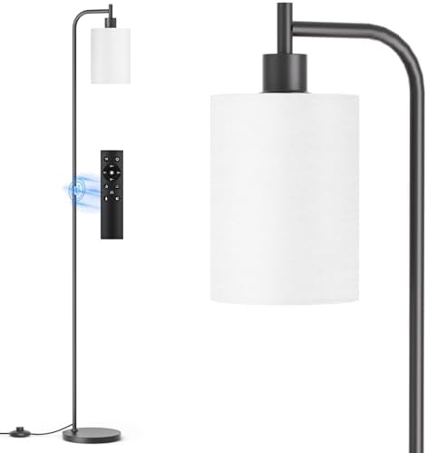 Floor Lamp with Linen Shade, Dimmable Tall Standing Lamp with Rem...