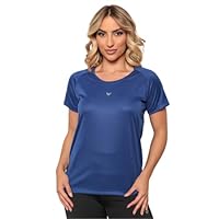 Camiseta Academia Feminina DRY FIT Roupas de Treino para Treinar/Correr/Secagem rápida/Malhar/CrossFit (Azul, M)