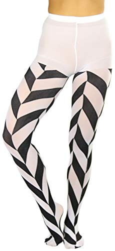 Image of ToBeInStyle Women's Harlequin Checkered Diamond Optical Illusion Opaque Tights Pantyhose - Black & White