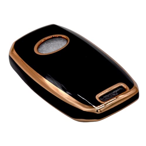Image of KMH TPU Gold Car Smart Key Cover Compatible for Kia Seltos and Sonet 3 Push Button Smart Flip Key Shell Case Holder, Full Key Protection (Black Gold & Red Gold) Pack of 2