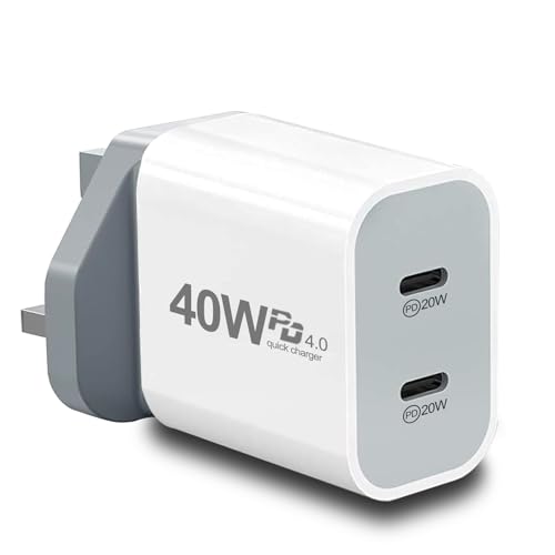 UK Adapter for Travel, 40W PD4.0 UK USB C Charger Ireland UK Plug Adapter USB C Charger Block International Plug Fast Charging for iPhone 17 16 15 14 13 12 11, Galaxy, LG, Pixel, Pad, Tablet
